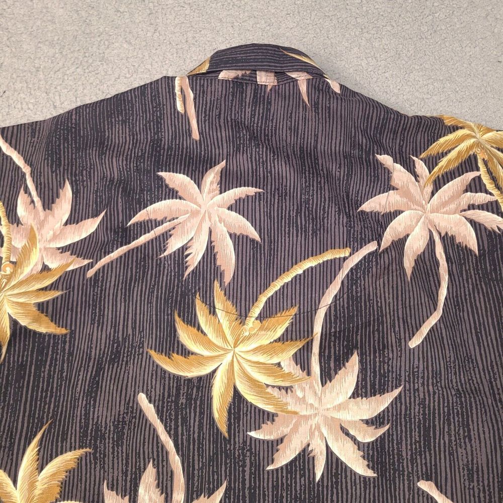 Bamboo Cay Shirt Mens Medium Black Gray Hawaiian Camp Button Up Palm Cotton Lawn - Picture 11 of 11